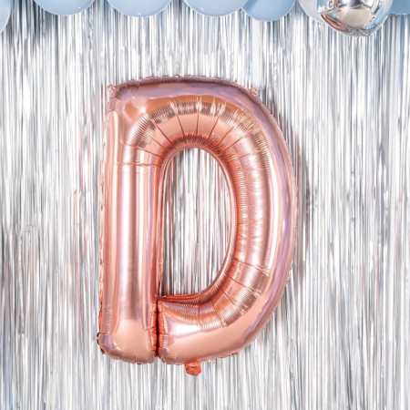 Balon Folie Metalizata Litera D, Cyrax, 80 cm, Umflati cu Heliu sau Aer, Ambalaj Individual, Pai inclus, Rose Gold