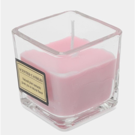 Lumanare Parfumata,  Model Pahar Transparent, cu Ulei Esential, 4.8 x 5.4 x 5.5 cm, Aroma de Trandafir, Roz pal