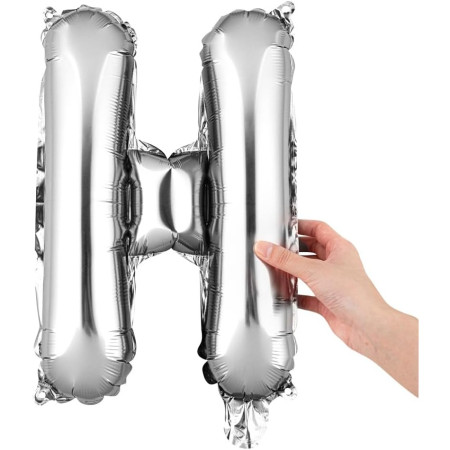 Balon Folie Metalizata Litera H, Cyrax, 80 cm, Umflati cu Heliu sau Aer, Ambalaj Individual, Pai inclus, Argintiu