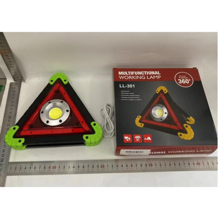 Triunghi Multifunctional de Avertizare,  Lanterna LED, Impermeabil IP65, 800 lm, 2 x AA, Functie Incarcare Telefon, USB si Micro USB, COB 33, Verde