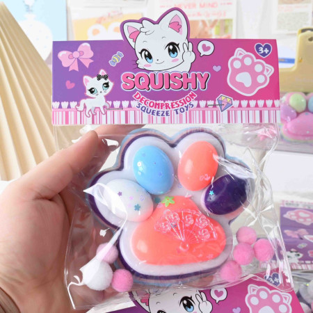 Jucarie Antistres Squishy, Cyrax, cu Revenire Lenta, Squeeze Toys, Model Cat Paw, 12.5x10.5 cm, 220g, +3 Ani, din TPR, Model 1, Multicolor