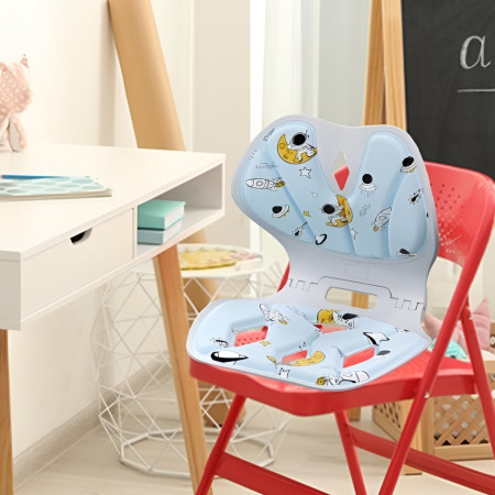 Suport pentru Scaun, Cyrax, pentru Corectarea Posturii, Portabil, Pliabil, Ergonomic, Ameliorare Durere, Respirabil, 35x32x30 cm, Marime L, Model Rachete, Albastru