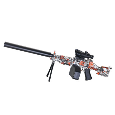 Mitraliera de jucarie electrica Cyrax cu bile de hidrogen de gel, gun bluster, tragere in rafala, varsta peste 6 anil, ochelari de protectie, 5000 de bile incluse, cablu de incarcare, 22.5x81.5 cm, ST, portocali
