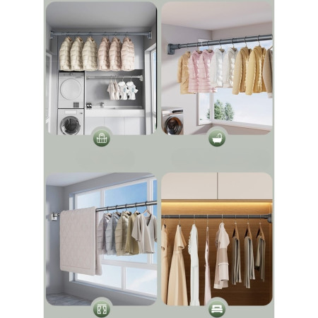 Bara Telescopica Multifunctionala,  din Otel Inoxidabil si ABS, Utilizare Universala, Extensie 220 - 240 cm, Fara Perforare Perete, Gri