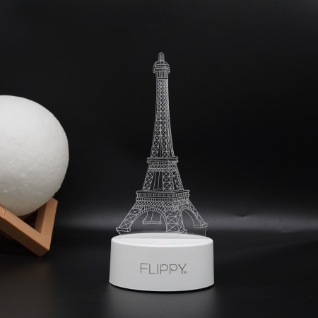 Lampa LED decorativa,  3D, Turnul Eiffel, din material acril si lumina multicolora, alb