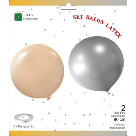 Set 2 Baloane din Latex, Cyrax, Model Party Jumbo, 90 cm, Auriu Argintiu, 35 g
