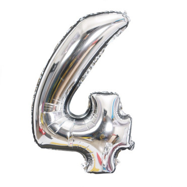 Balon din Folie Cyrax, Cifra 4, 81 cm, Pentru Aer sau Heliu, Bulk, Argintiu