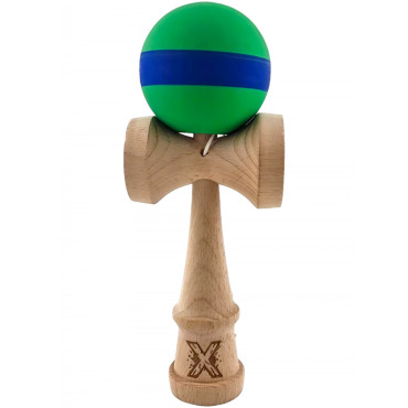 Kendama X Originala, Profesionala, Cyrax, 18 cm, din Lemn, Rubber Grip, Verde/Albastru
