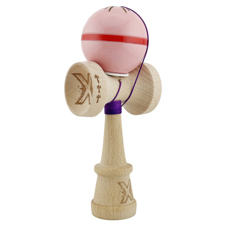 Kendama X Originala Silken, Profesionala, Cyrax, Cupe Mari KING SIZE V3, Super Sticky, Gaura in Baza, Rulment Metalic, din lemn 18 cm, Ata 55 cm, Roz