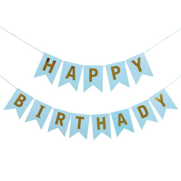 Banner Happy Birthday 100x200 cm, Cyrax, Dimensiune Stegulet 11.5x16.5 cm, Rola de Ata Inclusa, Albastru