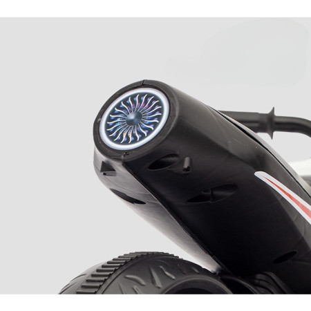 Motocicleta Electrica cu 2 Roti Mari si 2 Roti Ajutatoare, Cyrax, Acumulator Incarcare, Anti-Rasturnare, Lumini, Muzica, Motor:380, Baterie 6V4.5, 41.5x70x34 cm, 4.5 Kg, 3 Ani+, Alb Negru