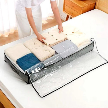 Husa de Depozitare,  Intrebuintare Multipla, Pliabila, cu Fermoar Bidirectional si Fereastra Deasupra Transparenta, Manere Laterale, Lavabila, 65x45x15 cm, Gri