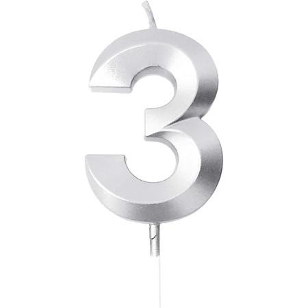 Lumanare Cifra 3, Cyrax, Model Diamond, 5 x 3.4 cm, Argintiu