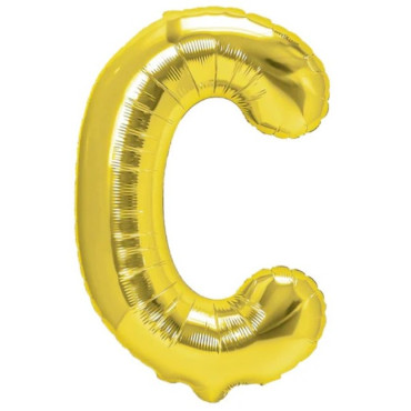 Balon Folie Metalizata Litera C, Cyrax, 40 cm, Umflati cu Heliu sau Aer, Ambalaj Individual, Pai inclus, Auriu