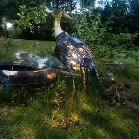 Decoratiune de Gradina cu Lampa solara,  Model Pasare, Iluminare Led si Incarcare Solara, 57 x 32 x 17 cm, pentru Exterior, Multicolor