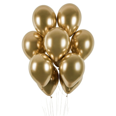 Set 10 Baloane din Latex Chrome, Cyrax, Model Party, 13 cm, Gold, 1 g