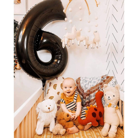 Balon din Folie Metalizata Cyrax, Figurina Cifra, Tema Aniversare 40 cm, Ambalaj Individual, Pai inclus, Umflare cu Aer sau Heliu, Negru, Cifra 6