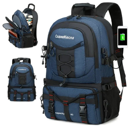 Rucsac Multifunctional de Alpinism,  Capacitate 36-55 L, de Calatorie, Impermeabil, Slot USB Incarcare Telefon, Bretele Reglabile, 52 x 34 x 19 cm, Albastru