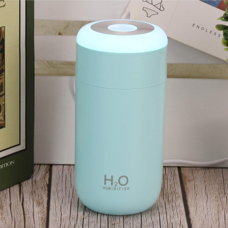 Umidificator, H2O, cu Difuzor de Aroma, Lumina de Noapte LED in 7 Culori, Zgomot Redus, 14.7x7.2cm, 350mL, Culoare Albastra