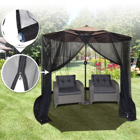 Plasa anti-tantari si insecte  pentru umbrela de soare, inaltime 2.4 m, diametru 3.8 metri, circumferinta negru