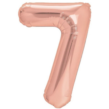 Balon din Folie Metalizata Cyrax, Figurina Cifra, Tema Aniversare 100 cm, Ambalaj Individual, Pai inclus, Umflare cu Aer sau Heliu, Coral, Rose, Cifra 7