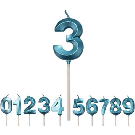 Lumanare Cifra 3, Cyrax, Model Diamond, 5 x 3.4 cm, Albastru