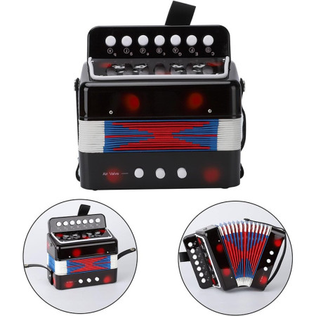 Acordeon Pentru Copii, Cyrax, Acordeon Jucarie pentru Educatie Timpurie, 7 butoane 2 bass, Acordeon Instrument Muzical pentru Copii, 18 x 17 x 10 cm, Negru