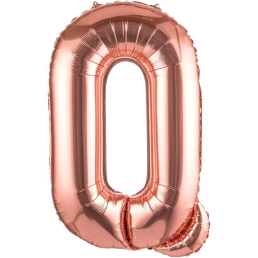 Balon Folie Metalizata Litera Q, Cyrax, 100 cm, Umflati cu Heliu sau Aer, Ambalaj Individual, Pai inclus, Rose Gold