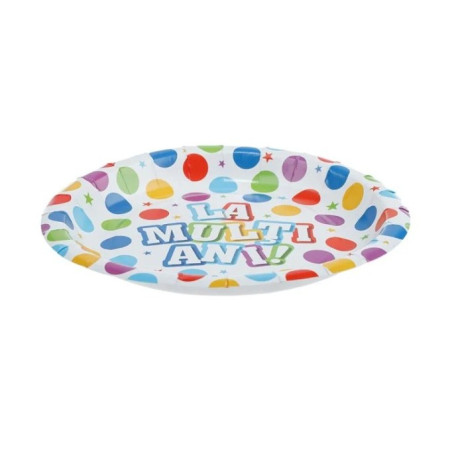 Set 10 Farfurii Unica Folosinta, Cyrax, Imprimeu La Multi Ani, din Carton, Diametru 17 cm, Multicolor