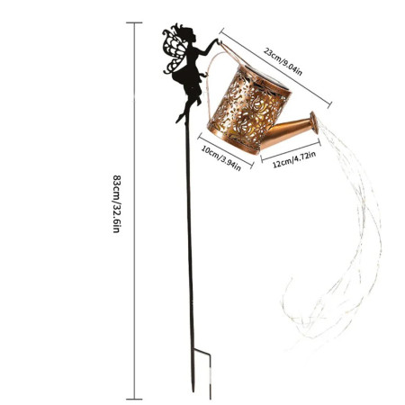 Decor Ornament pentru Gradina,  Decoratiune pentru Gradina, Model Zana cu Stropitoare, Lumini LED Alb Cald, Inaltime 63 cm, Negru