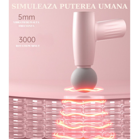 Mini Aparat de Masaj,  Tip Pistol, Incarcare USB Tip C, Portabil, Pentru Relaxare Musculara, Autonomie 120 Min, 3 Trepte de Viteza, Roz