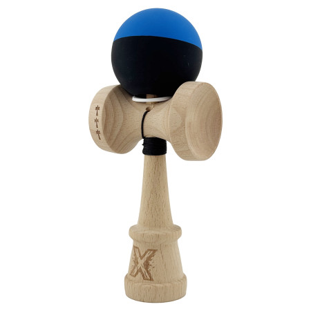 Kendama X Originala, Profesionala, Cyrax, Rubber Grip, Cupe Mari KING SIZE V3, Gaura in Baza, Rulment Metalic, din lemn 18 cm, Ata 62/65 cm, Bicolor Albastru/Negru