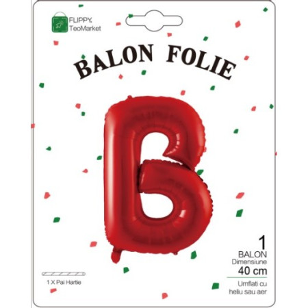 Balon Folie Metalizata Litera B, Cyrax, 40 cm, Umflati cu Heliu sau Aer, Ambalaj Individual, Pai inclus, Rosu