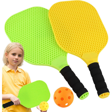 Set Joc de Ping-Pong, Cyrax, 2 Palete, 1 Minge, + 6 Ani, 37.5 x 18 x 3 cm, Galben/Verde