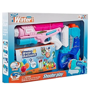Set 2x Pistol cu Apa pentru Copii, Cyrax, 6ani+, cu baloane de apa, Albastru + Roz, 1x 600 ML +  1x 550 ML