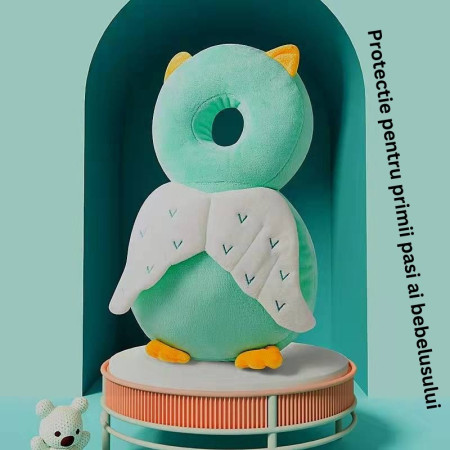 Perna tip Rucsac pentru Protectia Capului,  Tetiera tip Bufnita, pentru Bebelusi, 33x6x19 cm, 180 g, Verde