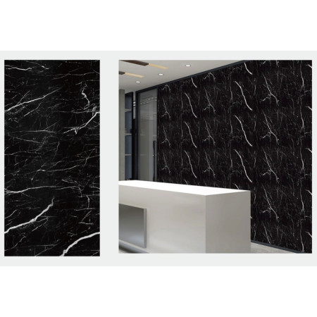 Set 10 Placi Tapet,  60 x 30 cm, Grosime 1.5 mm, din PVC, Model Imitatie de Marmura, Suprafata acoperita 1.8 mp, Negru