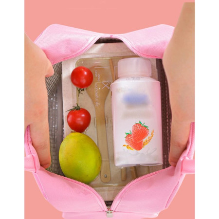 Geantă Frigorifică, Cyrax, cu Desene Animat, Portabilă pentru Copii, de Prânz, din Pânză Oxford, 22x14x19 cm, Model Iepuras, Roz