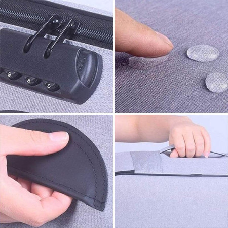 Geanta Flippy pentru Depozitare Acte si Documente, Facturi, Carduri, cu Cod de Securitate, 5 Compartimente, Impermeabila, 37 x 20 x 27 cm, Gri