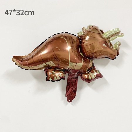 Balon din Folie Metalizata, Cyrax, Mini Figurine Dinozauri, Model Triceratops, Tematica Aniversare, 47x32 cm, Ambalaj Individual, Pai Inclus, Umflare cu Aer sau Heliu, Multicolor