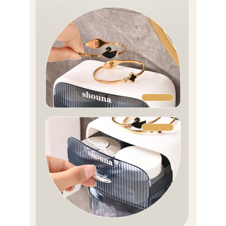 Organizator Baie, Cyrax, 4 Compartimente si 1 Sertar, Rotire 360 Grade, din PP+PET, 27.5 x 16 x 11 cm, Albastru