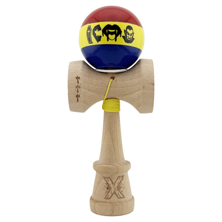 Kendama X Originala, Profesionala, Cyrax, Tricolor Edition Vampir Dracula, Super Sticky cu Cupe Mari KING SIZE V3, Rulment Metalic si Gaura in Baza, din Lemn 18 cm, Ata 62/65 cm, Multicolor