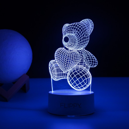 Lampa LED decorativa,  3D, ursulet, din material acril si lumina multicolora, alb
