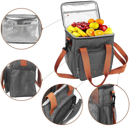 Geanta Termo-Izolanta, Cyrax, Multifunctionala, 1 Compartiment Principal, 1 Buzunar Lateral Exterior, Impermeabila, Manere si Bretea de Umar, 25x22x15 cm, Gri