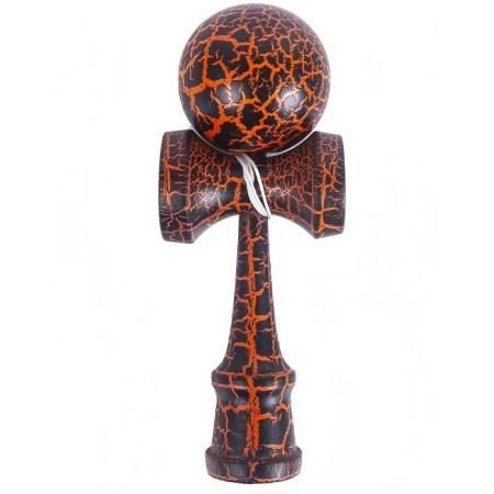 Kendama X Originala, Profesionala, Cyrax, Kendama Cracked, din Lemn – 18 cm, Crack Negru/Portocaliu