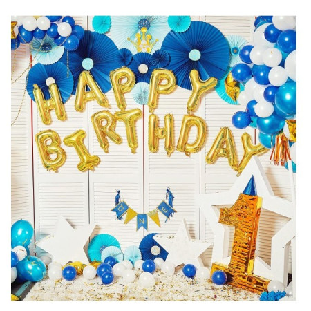 Set 13 Baloane Folie, Cyrax, Tip Ghirlanda, Model Happy Birthday, 40 cm, Auriu