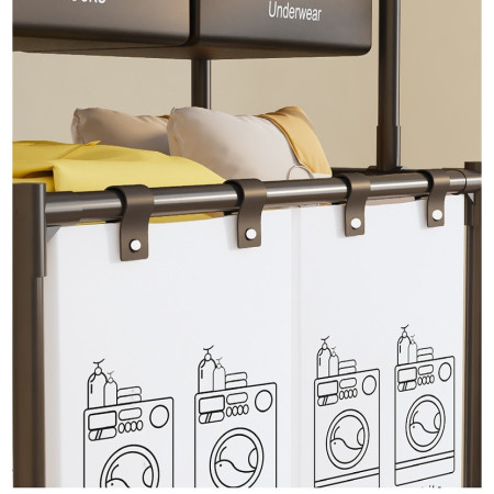 Cos de Rufe,  3 Rafturi, 3 Cosuri, Cadru de Otel Inoxidabil, 123x28x57 cm, Negru