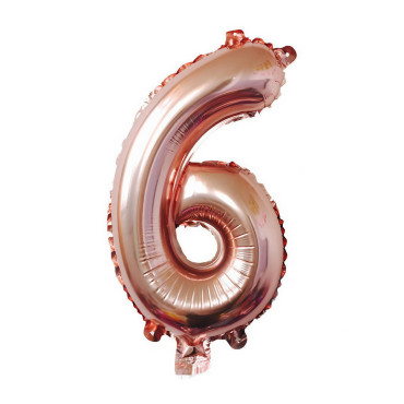 Balon din Folie Cyrax, Cifra 6, 81 cm, Pentru Aer sau Heliu, Bulk, Roz Auriu