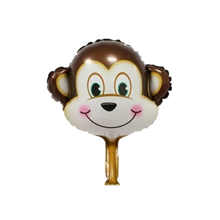 Balon din Folie Metalizata, Cyrax, Mini Figurine Animalute, Model Maimutica, Tematica Aniversare, 42x42 cm, Ambalaj Individual, Pai Inclus, Umflare cu Aer sau Heliu, Multicolor