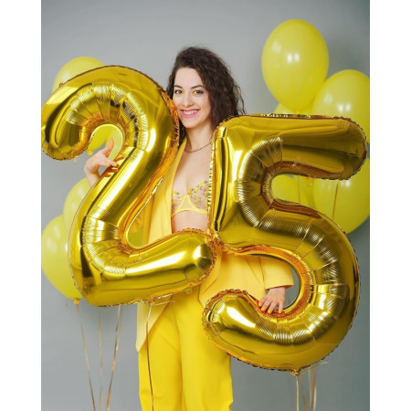 Balon din Folie Metalizata Cyrax, Figurina Cifra, Tema Aniversare 100 cm, Ambalaj Individual, Pai inclus, Umflare cu Aer sau Heliu, Auriu, Cifra 5